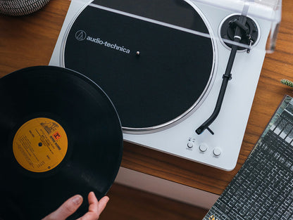 Audio-Technica AT-LP70XBT Bluetooth Turntable Record Player - White/Silver