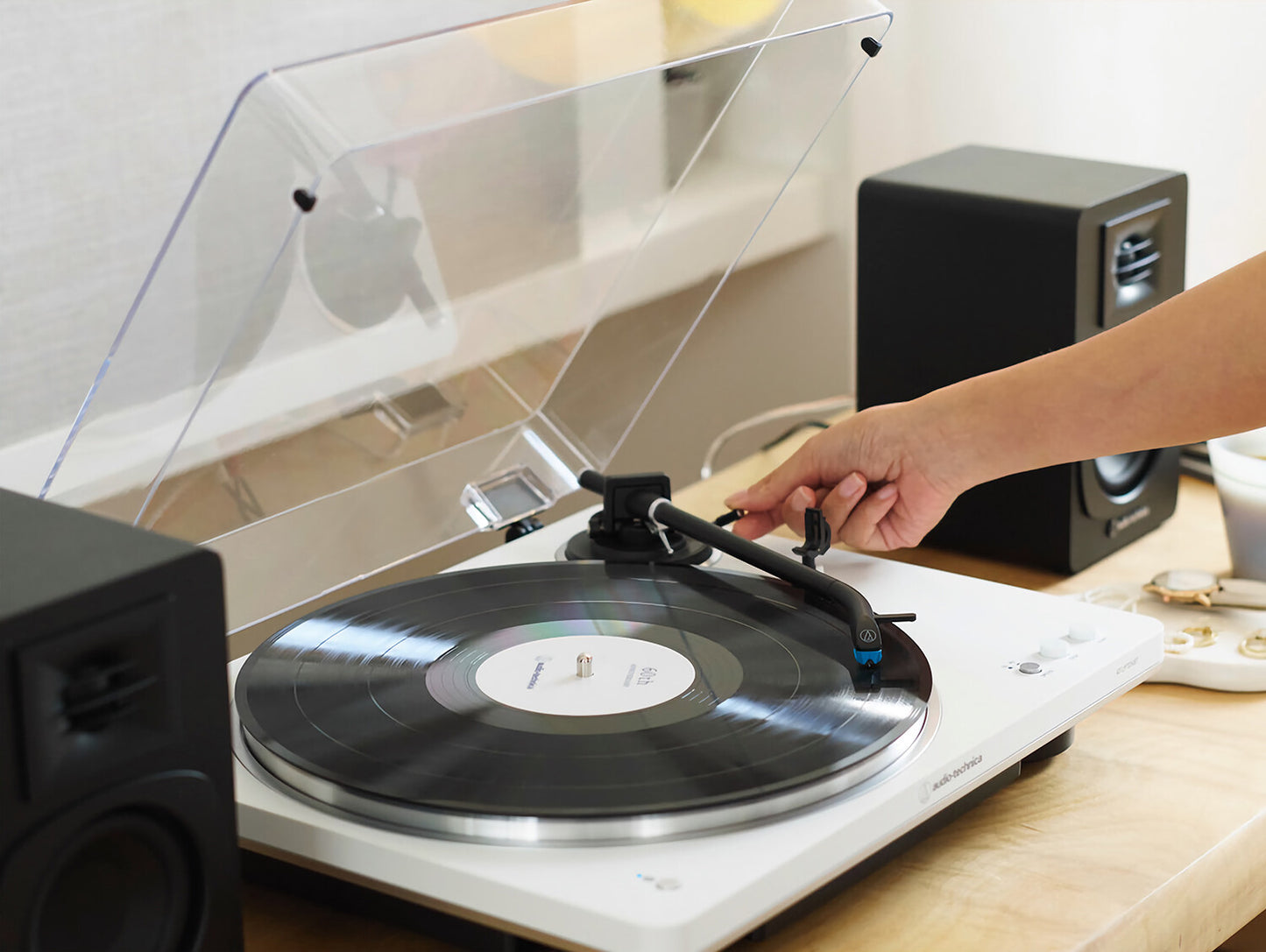 Audio-Technica AT-LP70XBT Bluetooth Turntable Record Player - White/Silver